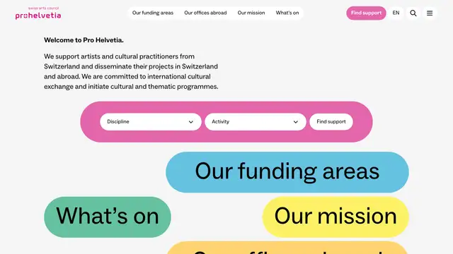 Pro Helvetia Website preview