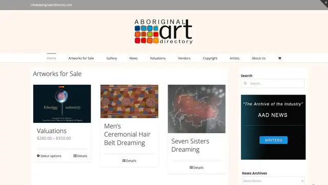 Aboriginal Art Directory Website preview