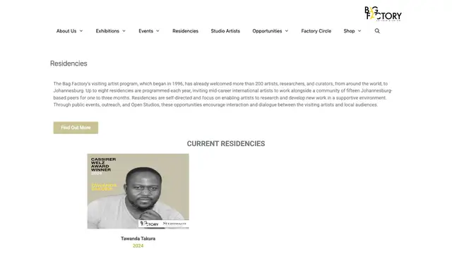 Bag Factory Residency Website preview