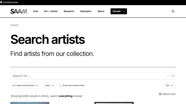 Smithsonian American Art Museum Artists Website preview
