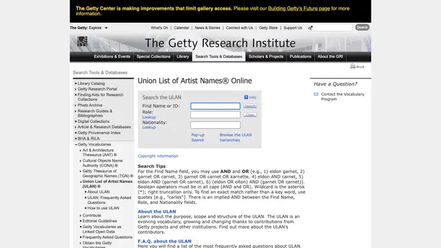 Union List of Artist Names Website preview