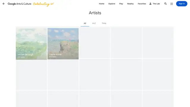 Google Arts and Culture Artists Website preview