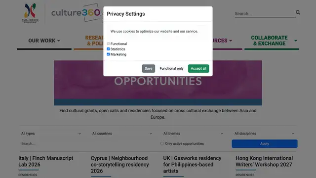 culture360 ASEF Opportunities Website preview