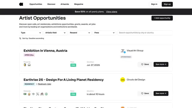 ArtConnect Opportunities Website preview