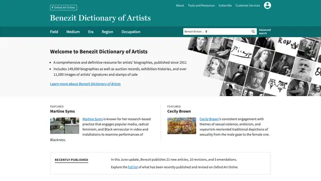 Benezit Dictionary of Artists Website preview