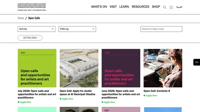 Sharjah Art Foundation Open Calls Website preview