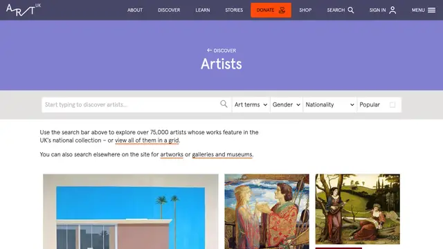 Art UK Artists Website preview