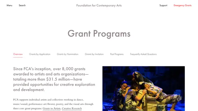 Foundation for Contemporary Arts Grants Website preview